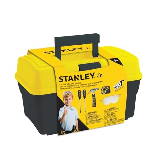 Stanley Jr. - Tool Box and 5 pcs Set of Tools, Tool Set Ages 5+ (TBS001-05-SY), Mixed