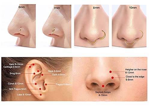 Meiziql 4Pcs 20G 18G 16G Surgical Steel Hinged Clicker Nose Rings Hoops Septum Ring Lip Ring Cartilage Hoop 6Mm 7Mm 8Mm 9Mm10Mm 12Mm Hypoallergenic Body Piercing Jewelry For Women Men(18G 8Mm) #TOP4