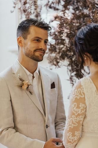 Men's 3 Piece Linen Suit Beach Wedding Groomsmen Summer Prom Lightweight Blazer Pants and Vest Tuxedo Set2