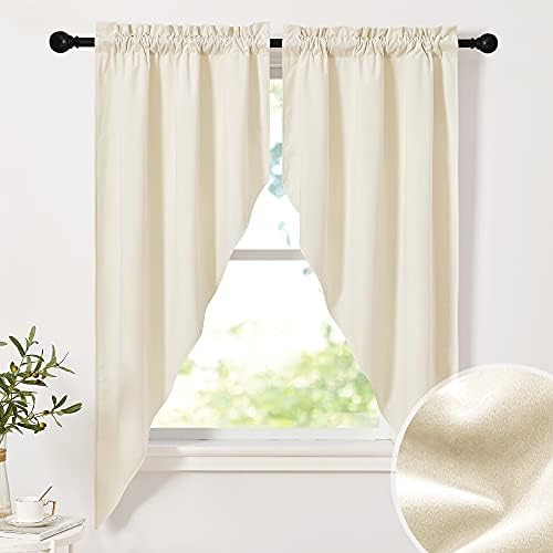 NICETOWN Decoration Velvet Curtain Valance - Premium Thick Soft Short Rod Pocket Window Curtain Tiers for Living Room/Bar, Ivory, 36 x 63 inch per Panel, 2 Panels