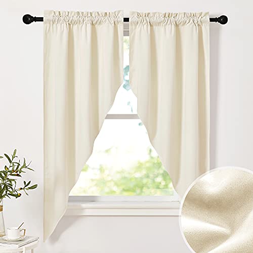 Nicetown Decoration Velvet Curtain Valance - Premium Thick Soft Short Rod Pocket Window Curtain Tiers For Living Room/Bar, Ivory, 36 X 63 Inch Per Panel, 2 Panels #TOP28