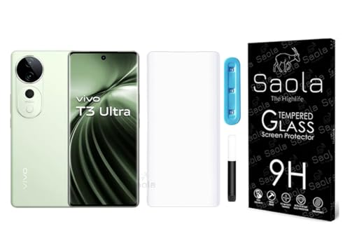 Image of Saola 1-Pack UV Curved Tempered Glass for Vivo T3 Ultra | 9H Hardness | Edge-to-Edge Full Screen Coverage | UV Light Installation | Scratch Resistant | Case Friendly Screen Protector. (6.78 Inches)
