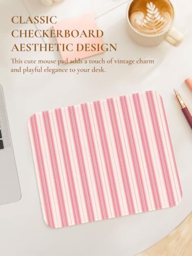 Image of Square Cute Striped Mouse Pad with Stitched Edge, Premium Waterproof Cloth Aesthetic Small Stripe Mouse Mat, Non-Slip Rubber Base Funny Mousepad Desk Accessories,Striped Light Pink