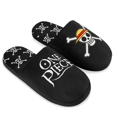 Get Trend One Piece Slippers for Boys Teens Size 2.57 Plush Slip On Mules with Non Slip Sole Indoor House Shoes Anime Gifts for Boys (4/5 US Black One Piece)