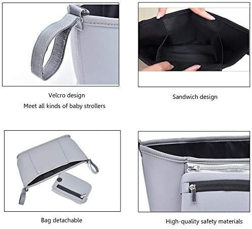 Pram Buggy Organiser Storage Bag Cup Bottle Drink Food Holder Storage Bag Organizer for Pram Pushchair Stroller Buggy Bags (Gray)