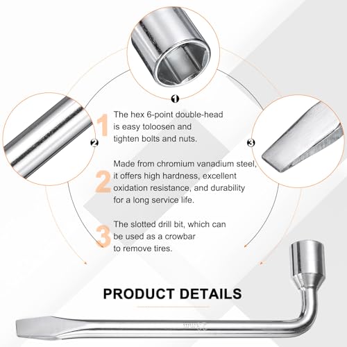 Image of HARFINGTON 2pcs Car Spare Tire Lug Wrench 23mm Carbon Steel l Type Slotted End Hexagon Socket Wrench L-Shaped Tire Repair Tool for Automobile Repair