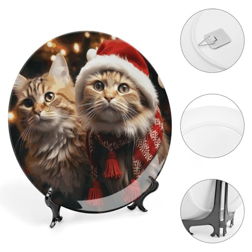 Plato decorativo de porcelana Christmas Cat 7 pulgadas miniatura 4