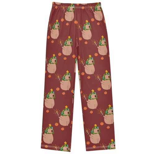 Boy's Pants Capybara Christmas Tree Jogger Pants Elastic Waist Long Bottoms Trousers with Pockets 6-14 Years