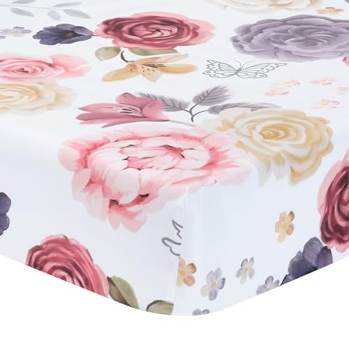 Image of Lambs & Ivy Secret Garden Floral Cotton Baby Fitted Crib Sheet - White