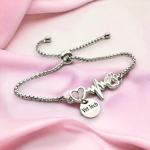 Vet Tech Paw Print Stainless Steel Adjustable Bracelet Veterinary Technician Jewelry2
