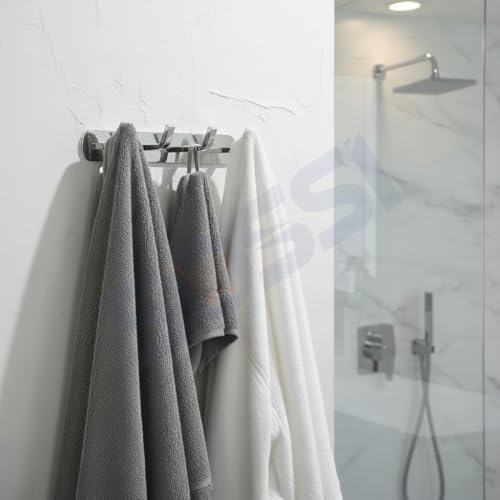 Image of SOSSI 4-Pin Cloth Hanger, Wall Mounted Hook Rail with 4 Hooks for Bathroom /Kitchen /Key Holder, Stainless Steel Cloth /Towel Hanger Pack of 2 (Chrome Finish)