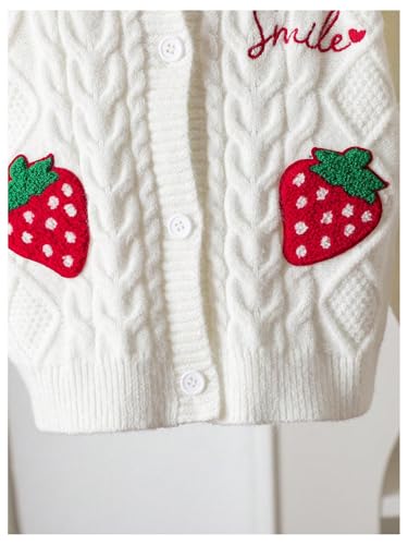 SOLY HUX Girl's Cute Cardigan Sweater Strawberry Embroidery Button Down Crewneck Long Sleeve Knit Cardigans4