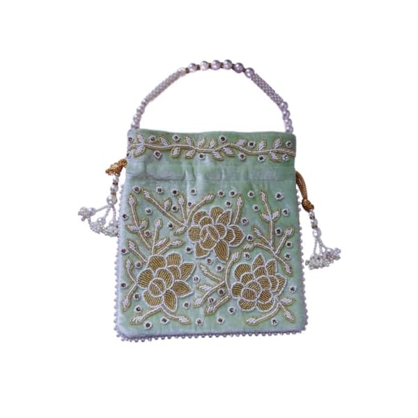 Kottanz Handmade Pearl Embroidered Potli Bag, Ethnic Party Bag for Women - Image 4