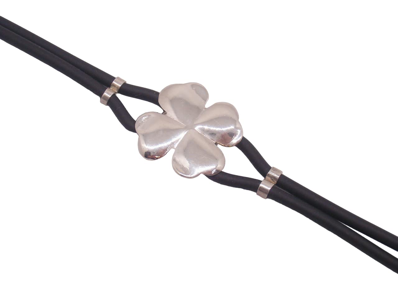Quadrifoglio : Braccialetto in Argento 925 e Caucciù con Portafortuna - Bracciale Fortuna -