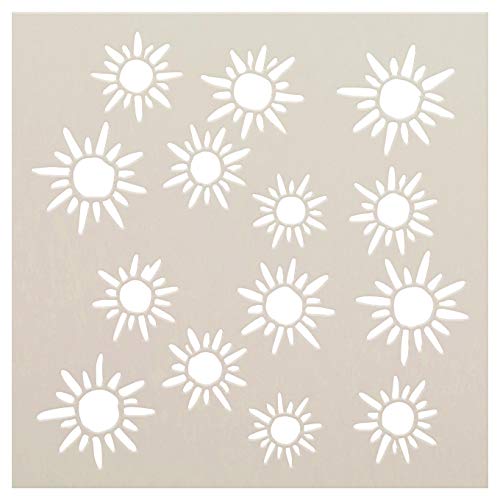 Hand-Drawn Sunshine Pattern Stencil by StudioR12 | DIY Cute Sunny Doodle Home Decor | Craft & Paint Wood Sign | Reusable Mylar Template | Select Size (9 inches x 9 inches)