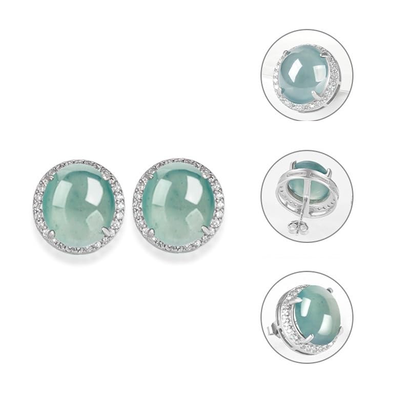 Orecchini in pietra verde blu in giada in argento 925 for donna Grande perno cabochon