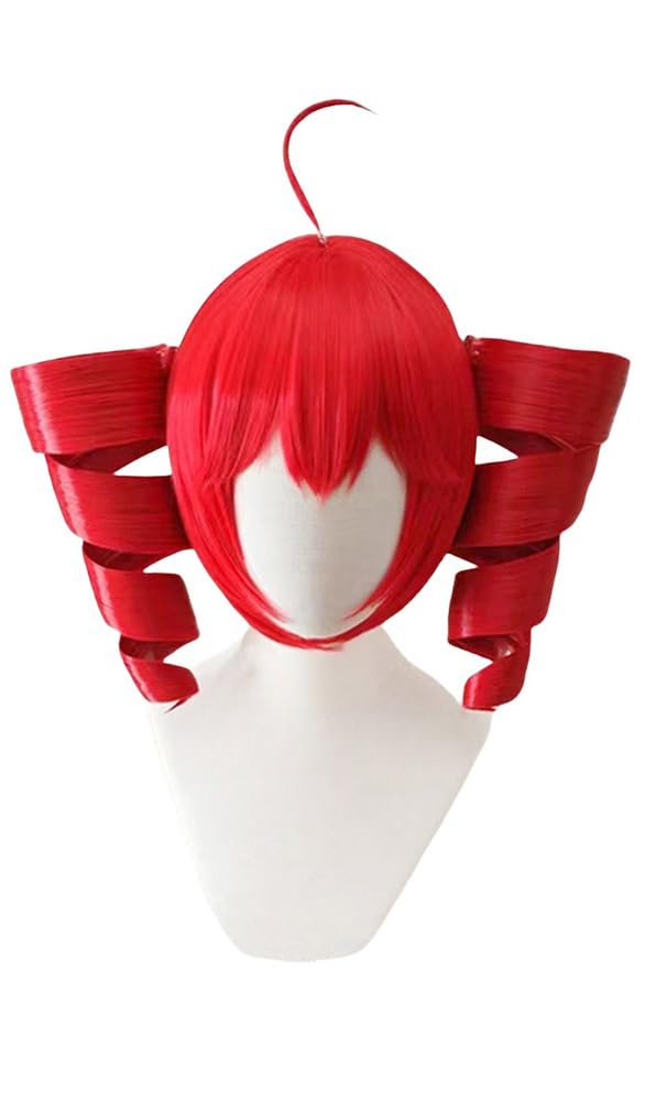 VVRPWASSLY Anime Cosplay Wig Anti-Gravity Twin Tails Synthetic Wig Comic Convention Costume Hair for Halloween Party (Red)