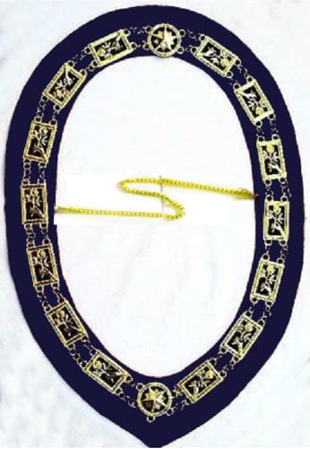 Regalia Masonic CALANTHE Dress Gold Metal Chain Collar on Blue Velveteen & Gold Collar Chain- CP Made - Excellent Quality Products