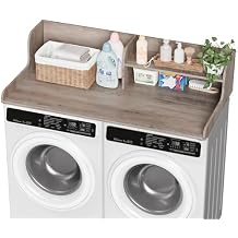 DTK Washer Dryer Wood Countertop with Shelf, Laundry Topper with Non-Slip Mat,27.55" Depth x 54" Width Dryer Covers for The Top with Edge Rails Rural