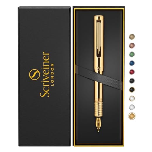 Scriveiner Pluma estilográfica chapada en oro (fina), pluma de lujo galardonada, pluma de bolsillo pesado con acabado en oro de 24 quilates, el mejor juego de regalo de pluma de escritura EDC