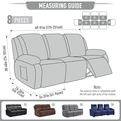 Image of TAOCOCO Recliner Sofa Covers 8-Pieces Stretch Large Couch Covers for 3 Seats Reclining Slipcovers Soft Jacquard Pattern Furniture Protector (Dusty Grey)