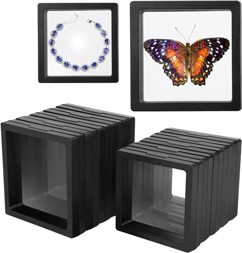 Image of Floating Display Frame, Coin Display Case, Dustproof PE Film Transparent Jewelry Storage Box for Ring Necklace Bracelet, Floating Display Case for Coin, Jewelry(Small 15 pc, Multi Color)
