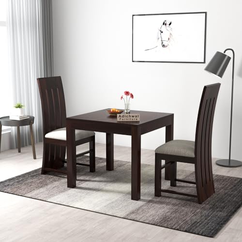 Image of Solid Sheesham Wood 2 Seater Dining Table Set with Cushioned Chairs for Dining Room | Living Room | Home & Office | Hotels Restaurant & Cafe (2 Seater, Walnut B)