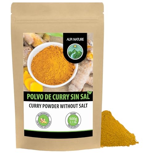 Alpi Nature Curry en Polvo Suave 500g, Polvo de Curry sin Sal, Especias Indias para Cocinar