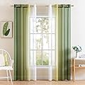 MIULEE Tende Voile in Poliestere Trasparenti Occhielli Sfumato per Soggiorno Camera da Letto Bagno Cucina Camera da Bambino Tenda Finestra Balcone Casa con 2 Pannelli 140X260CM Verde Oliva