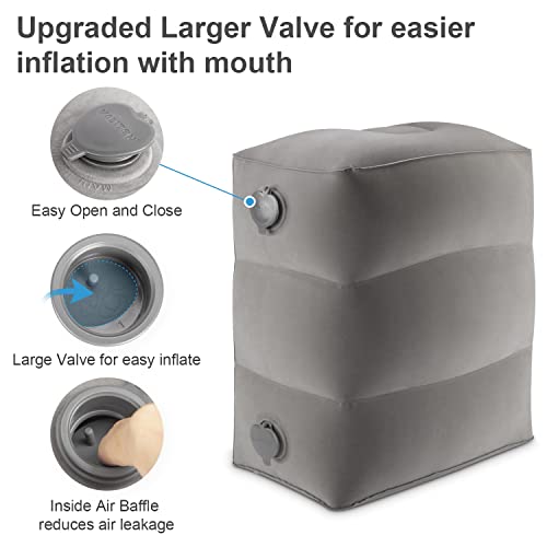 Inflatable Travel Foot Rest Pillow | Kids Airplane Bed | Adjustable Height Leg Pillow | Make A Flat Bed For Kids And Toddlers | Great For Airplane, Train, Car（Grey, 2 Pack） #TOP2
