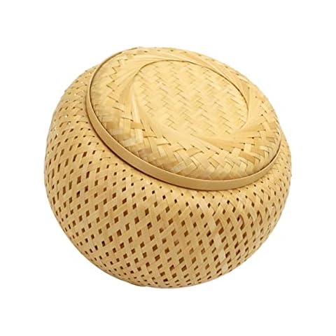 OKUMEYR Handmade Woven Basket Tea Leaf Storage Jar with Lid Decorative Food Storage Container Natural Basket for Kitchen Pantry Organization Cover