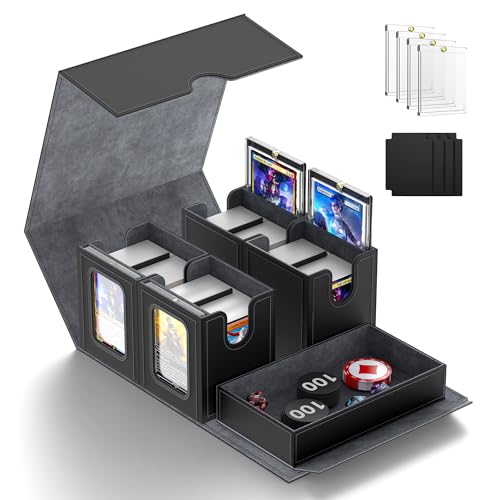 Cordv Commander Deck Box für MTG 5-in-1-Aufbewahrungsbox für über 400+ Karten mit Sichtfenster abnehmbarer Abdeckung Würfelablage Sammelkartentasche für TCG- und PTCG-Sportkarten (grau)