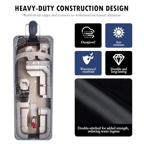 Image of Heavy Duty 900D Pontoon Boat Cover, 20'2''-22' Marine Grade Waterproof
