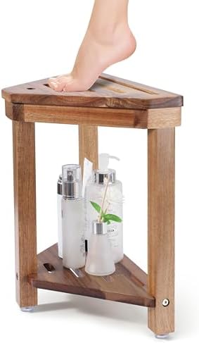 Shower Foot Rest 14in, Acacia Wood Shower Stool for Shaving Legs,...