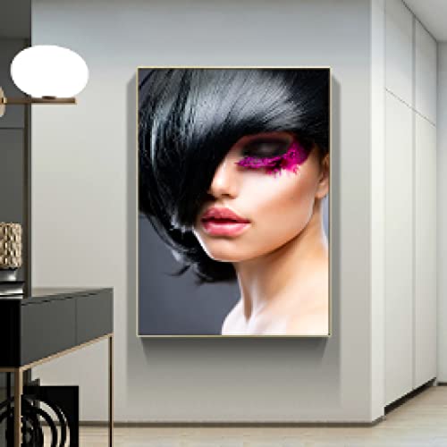 Mur art photo salon moderne avec portrait femme toile peinture 40x60