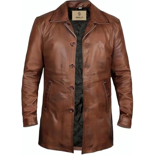 Image of Sarwah&co Men's Classic Button-Up Genuine Lambskin Leather 3 /4 Lenght Car Coat Winter Jacket