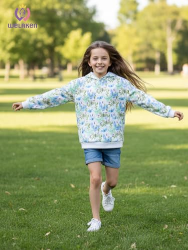 Image of WELAKEN Girls and Toddlers' Pullover Printed Hoodie Sweatshirt with Kangaroo Pocket