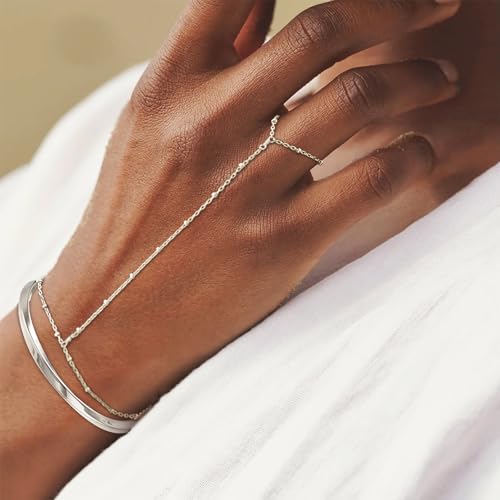 Image of Long tiantian Hand Chain Bracelet Gold Link Finger Ring Slave Bracelet