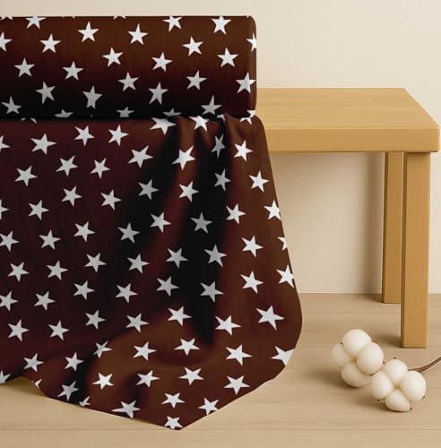 Image of Soimoi Brown Cotton Cambric Fabric Stars Star Print Sewing Fabric Meter 58 Inch Wide
