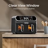 TOPZEE 8 Quart Large Air Fryer - Dual Basket Airfryer with Easy View Windows, Preheat, Air Fry, Roast, Broil, Bake, Dehydrate, 2 Independent 4 QT Nonstick Dishwasher Safe Baskets, Black