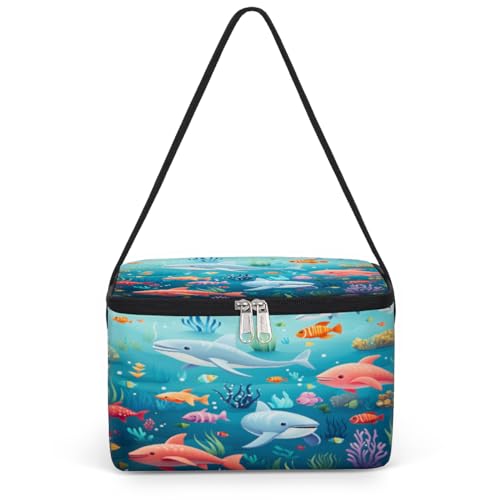 GzLeyigou Underwater Animal Fish Lunch Bags for Women Men 9 Cans, Hot & Cold Food Delivery Bag Insulated Grocery Bag Insulated Lunch Box Whale Coral Cooler Bag for Office Work Picnic Beach