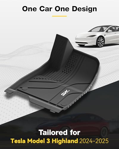 3W Floor Mats For Tesla Model 3 2024 2025 2026 Highland, TPE Dog Friendly Mats, Custom Fit Tesla Model 3 Car Liner, All Weather Waterproof Non Slip, Easy to Install Car Accessories - Image 2