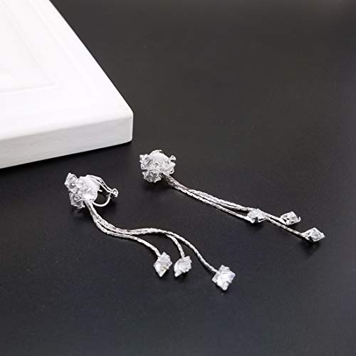 YOQUCOL Women Cubic Zirconia Crystal Long Drop Dangle Clip On Earrings For Not Pierced Women3