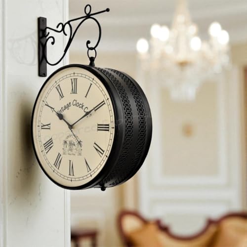 Image of Vintage Clock Handcrafted Double Side Wall Clock 1 Year Warranty / 65701-12-WCR1