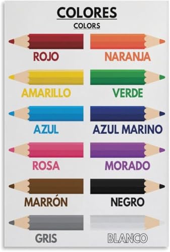 Image of VelfDuel Spanish Colors Name Posters, Learn Colors Educational Poster, The Word Colors in Spanish Classroom Decor Poster Metal Tin Sign Wall Art for Bedroom Living Room Decor 8x12 inch