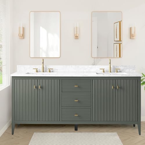 HOMEBEYOND 72" Bathroom Vanity with Double Sink, Solid Wood Bathroom