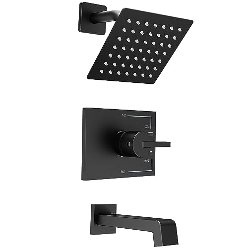 SOOOHOT Shower Fixtures, Black Shower Faucet Set with 6 Inch Matte Black Shower Head and Tub Spout,...