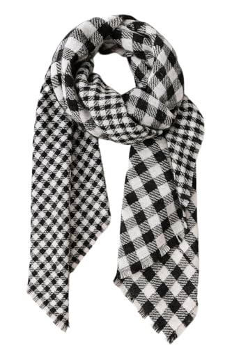 stylesilove Women Stylish Double Side Buffalo Check Oversized Scarf Large Shawl with Eyelash Fringe Edges