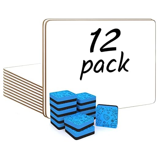 Set of 12 Small White Board Dry Erase Boards Classroom Pack Mini White Boards 9"x12” Double Sided Personal Whiteboards for Students Teachers School Supplies Lapboards l 12 Mini Whiteboard Erasers Incl