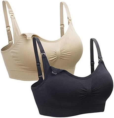 2PACK Nursing Bra Wireless bra Women s Sleeping Maternity Bra Breastfeeding Bra Black beige 2pcs Pack Medium Black beige
